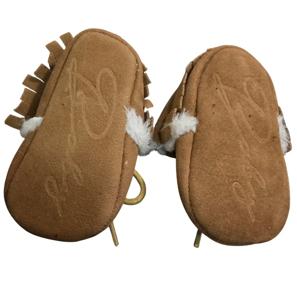 Unbranded Tan‎ Faux Suede Fringe Moccasin Booties with Faux Fur Lining Kids